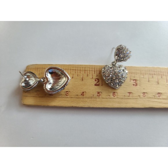 Vintage Rhinestone Heart Shaped Dangling Pierced Earrings - Picture 10 of 10